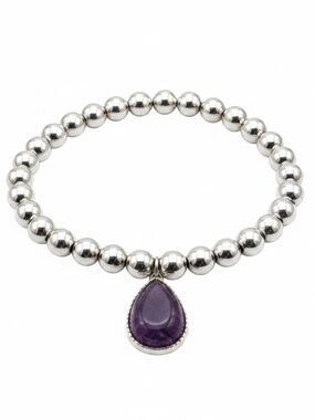 Composite Amethyst Beaded Silver Tone Bracelet by Toni - SKU D
